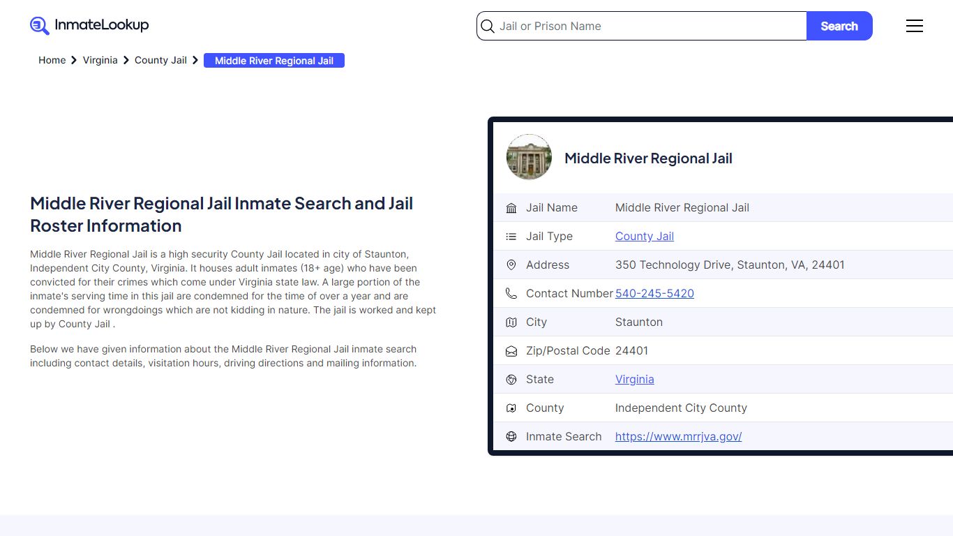 Middle River Regional Jail Inmate Search, Jail Roster, Bookings ...