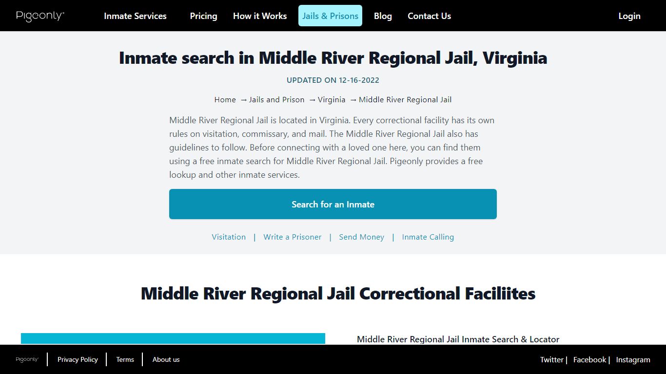 Inmate Search Middle River Regional Jail, Virginia | Pigeonly